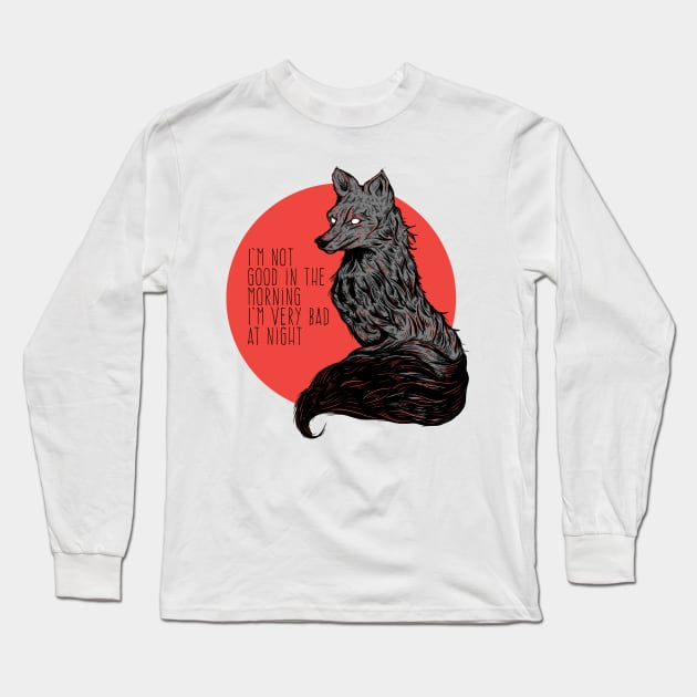 Midnight grumpy fox Long Sleeve T-Shirt by Jess Adams